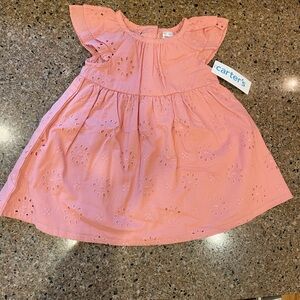 Carter's Coral Pink Eyelet Flutter-Sleeve Dress